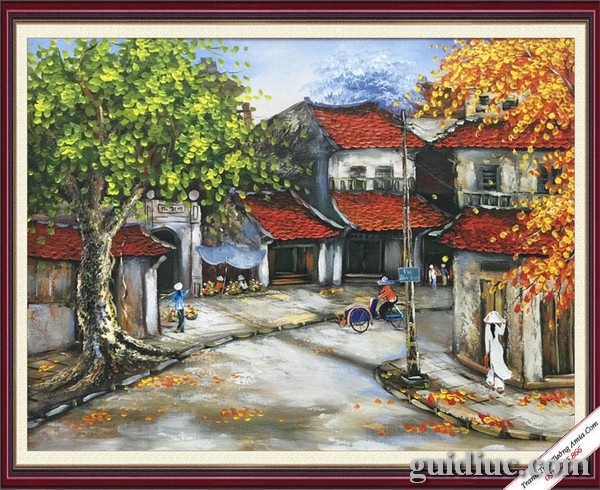Tranh phố cổ Hà Nội rêu phong cổ kính